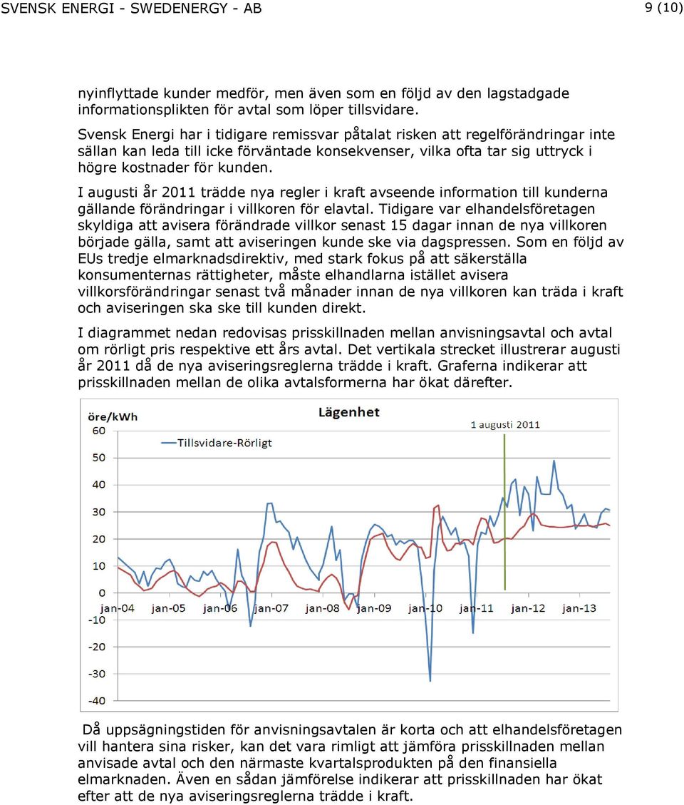 I augusti år 2011 trädde nya regler i kraft avseende information till kunderna gällande förändringar i villkoren för elavtal.