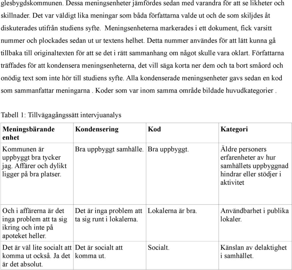 Meningsenheterna markerades i ett dokument, fick varsitt nummer och plockades sedan ut ur textens helhet.