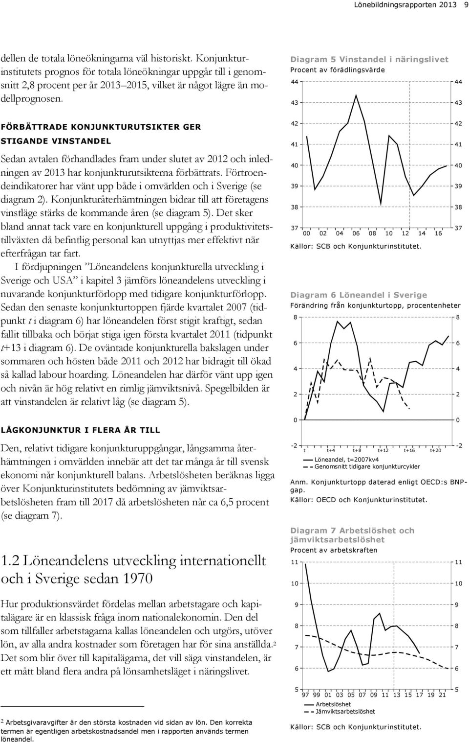 Diagram 5 Vinstandel i näringslivet Procent av förädlingsvärde 44 43 44 43 FÖRBÄTTRADE KONJUNKTURUTSIKTER GER 4 4 STIGANDE VINSTANDEL Sedan avtalen förhandlades fram under slutet av 1 och inledningen