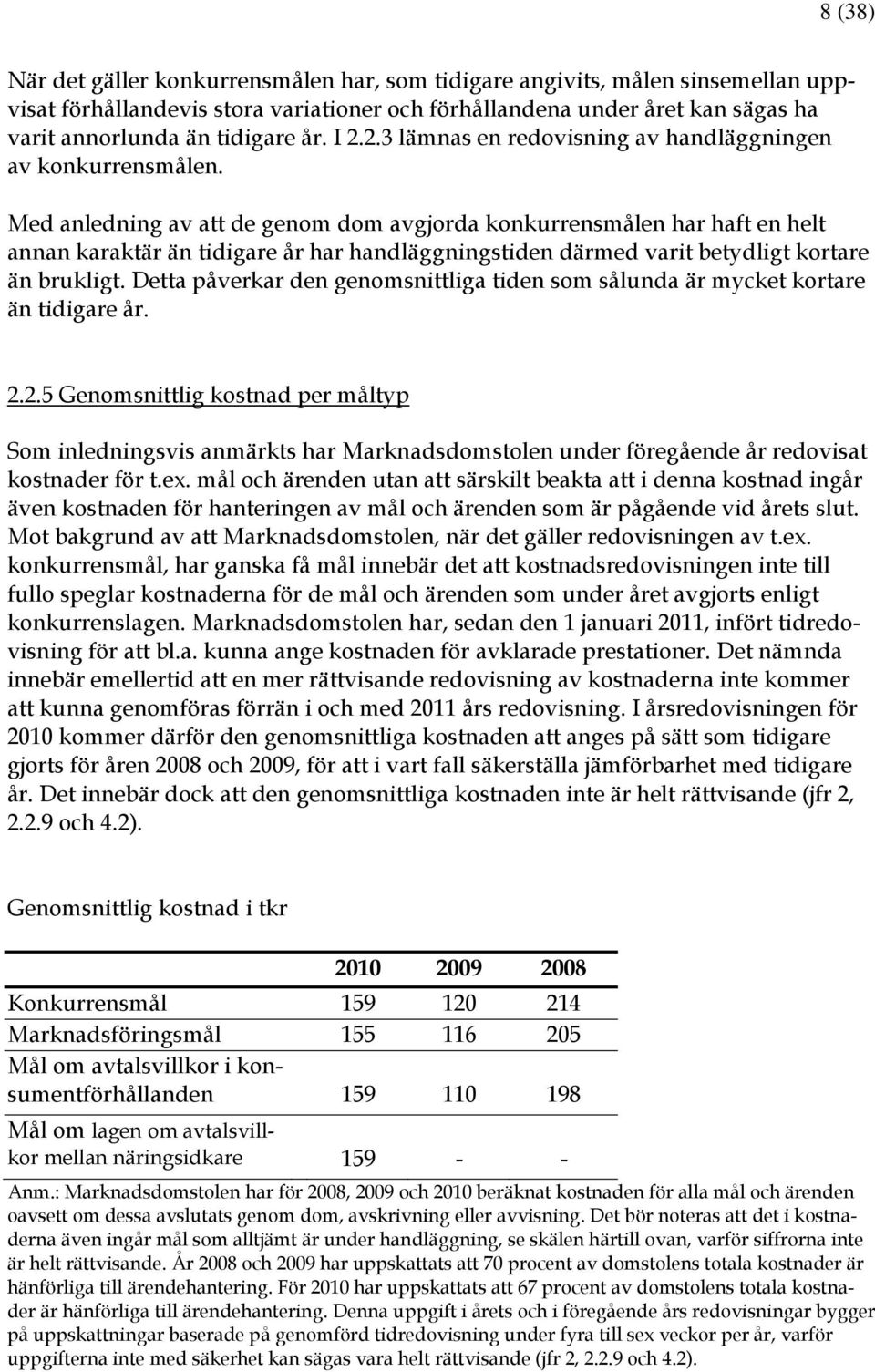 Med anledning av att de genom dom avgjorda konkurrensmålen har haft en helt annan karaktär än tidigare år har handläggningstiden därmed varit betydligt kortare än brukligt.