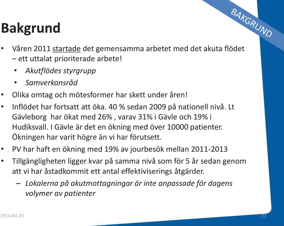 Lt Gävleborg har ökat med 26%, varav 31% i Gävle och 19% i Hudiksvall. I Gävle är det en ökning med över 10000 patienter. Ökningen har varit högre än vi har förutsett.