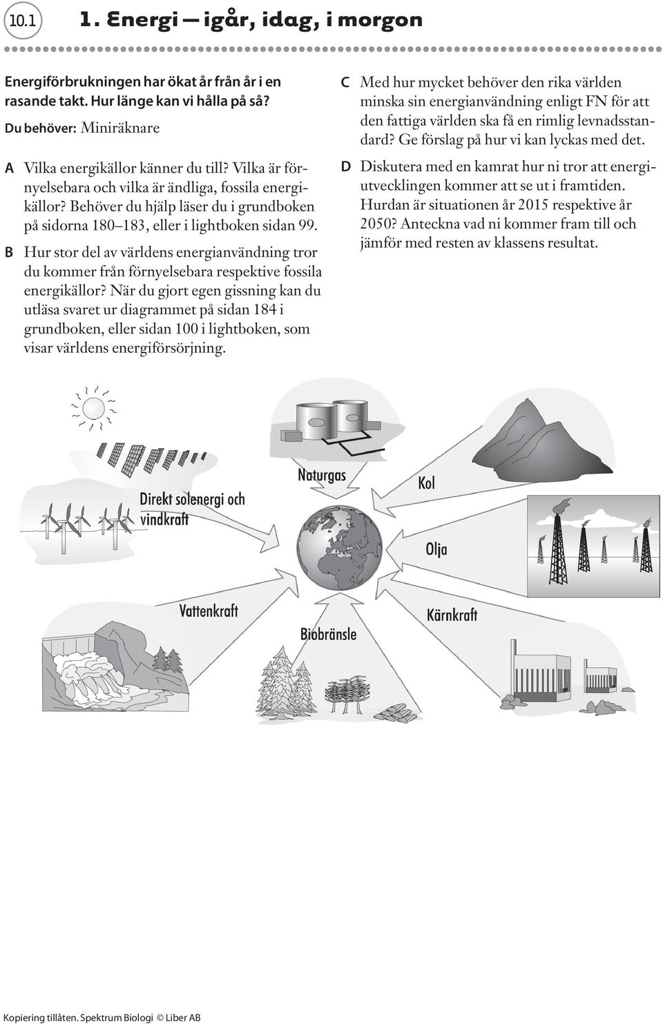 B Hur stor del av världens energianvändning tror du kommer från förnyelsebara respektive fossila energikällor?