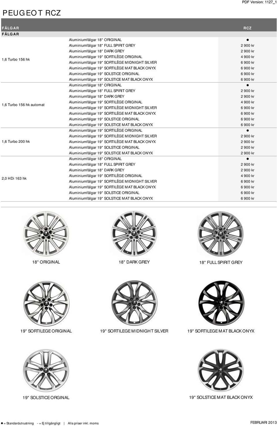 Aluminiumfälgar 18" FULL SPIRIT GREY Aluminiumfälgar 18" DARK GREY RCZ 4 900 kr 4 900 kr 4 900 kr 18" ORIGINAL 18" DARK GREY 18" FULL SPIRIT GREY 19" SORTILEGE