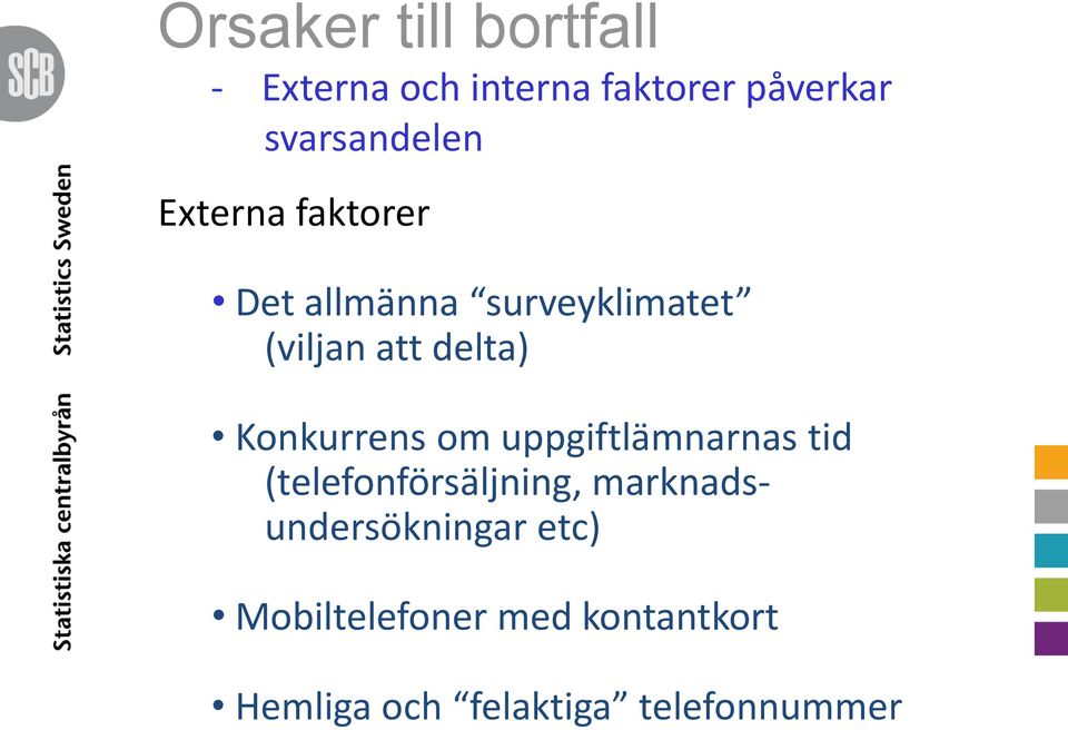 delta) Konkurrens om uppgiftlämnarnas tid (telefonförsäljning,