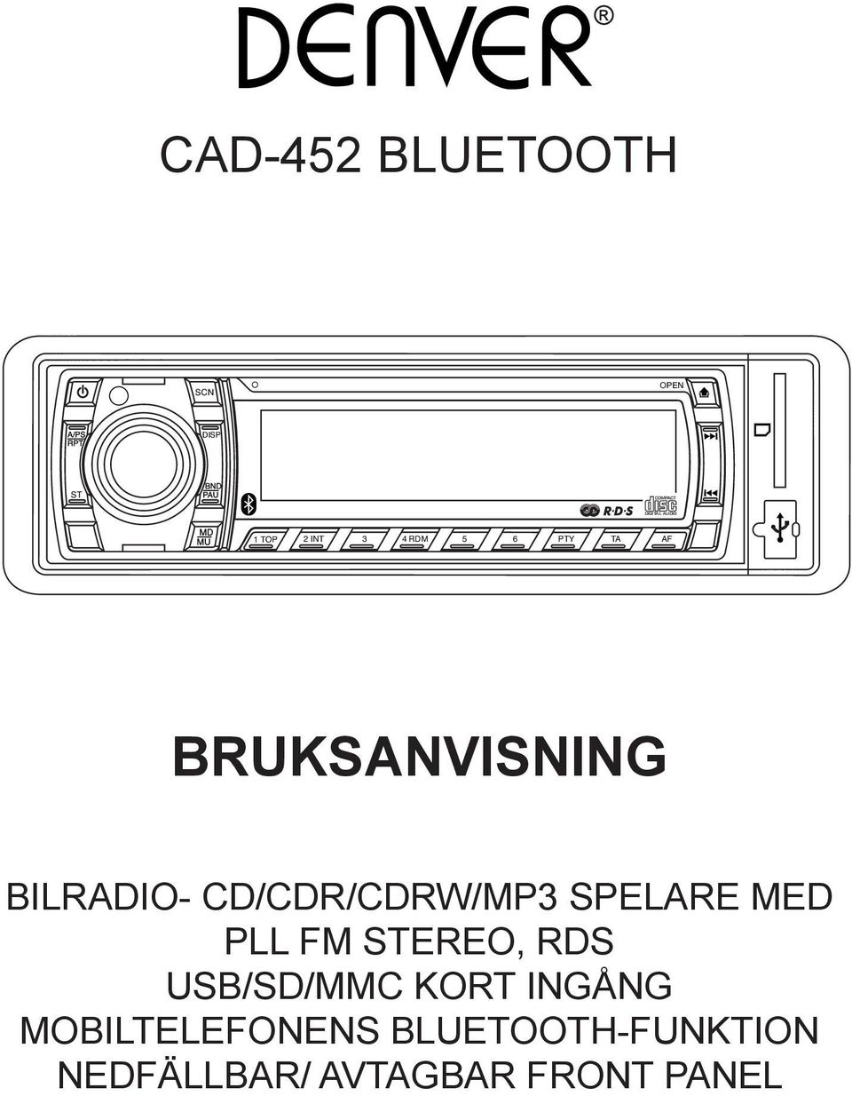 6 PTY AF BILRADIO- CD/CDR/CDRW/MP3 SPELARE MED PLL FM STEREO, RDS USB/SD/MMC KORT INGÅNG 8