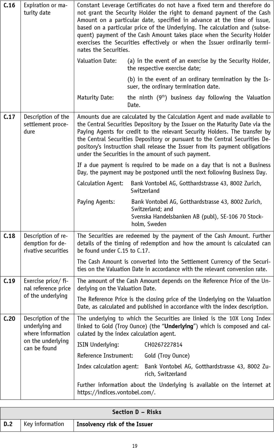 to demand payment of the Cash Amount on a particular date, specified in advance at the time of issue, based on a particular price of the Underlying.