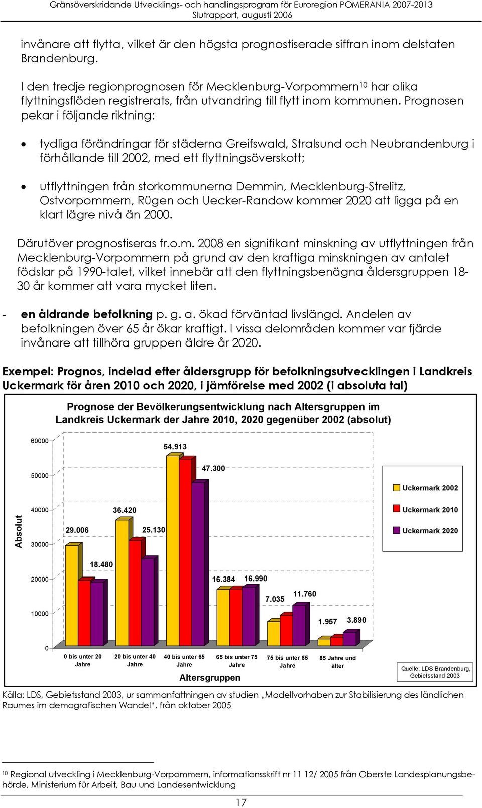 Prognosen pekar i följande riktning: tydliga förändringar för städerna Greifswald, Stralsund och Neubrandenburg i förhållande till 2002, med ett flyttningsöverskott; utflyttningen från storkommunerna