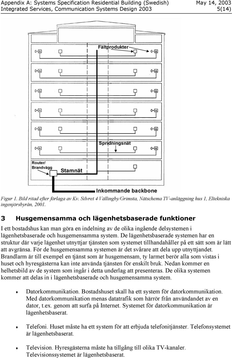 3 Husgemensamma och lägenhetsbaserade funktioner I ett bostadshus kan man göra en indelning av de olika ingående delsystemen i lägenhetsbaserade och husgemensamma system.