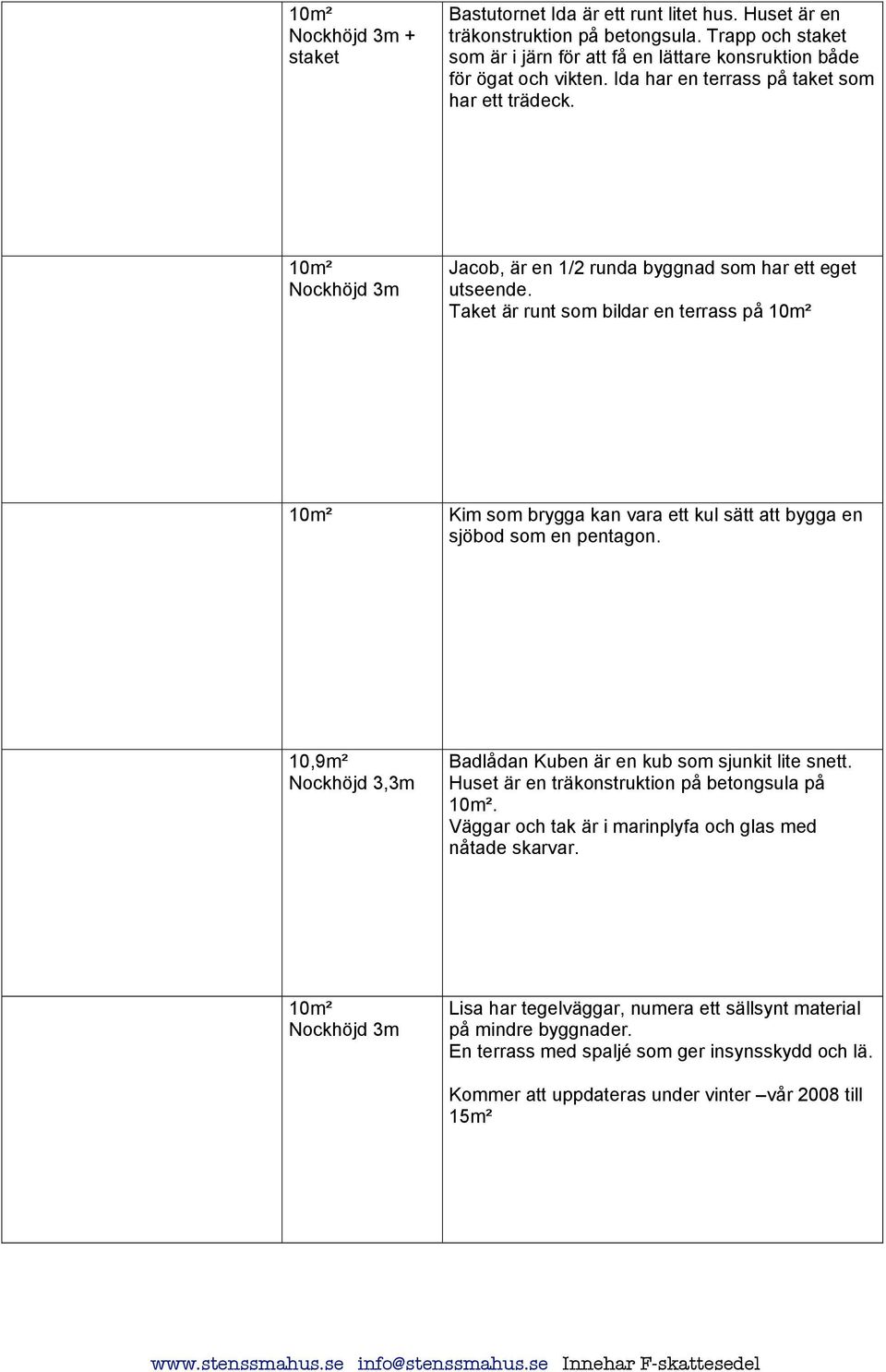 Jacob, är en 1/2 runda byggnad som har ett eget utseende. Taket är runt som bildar en terrass på Kim som brygga kan vara ett kul sätt att bygga en sjöbod som en pentagon.