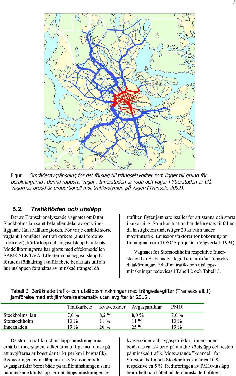 02). 5.2. Trafikflöden och utsläpp Det av Transek analyserade vägnätet omfattar Stockholms län samt hela eller delar av omkringliggande län i Mälarregionen.