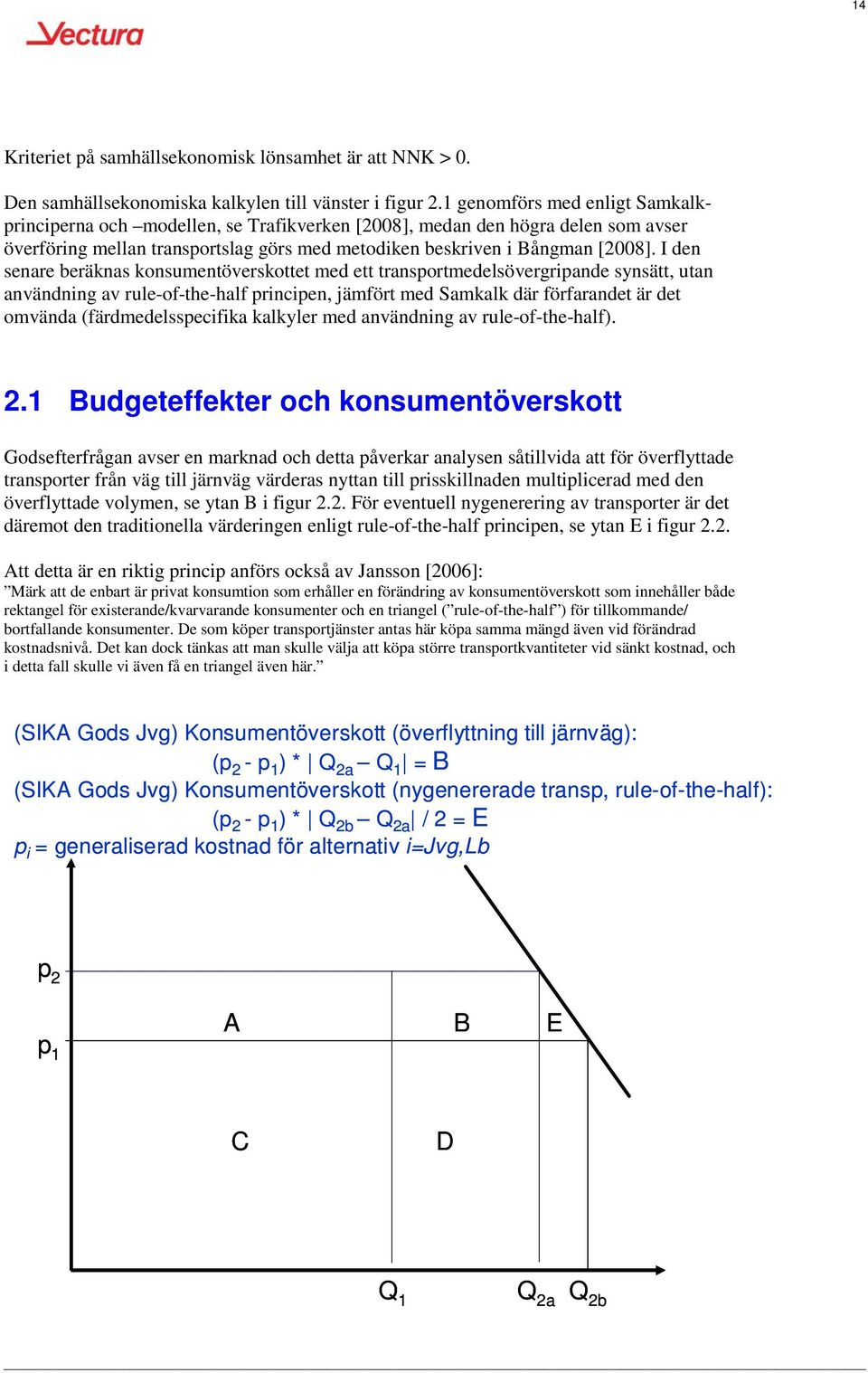 I den senare beräknas konsumentöverskottet med ett transportmedelsövergripande synsätt, utan användning av rule-of-the-half principen, jämfört med Samkalk där förfarandet är det omvända