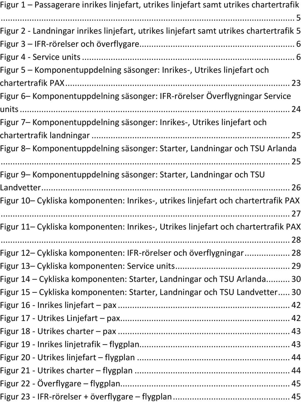 .. 6 Figur 5 Komponentuppdelning säsonger: Inrikes-, Utrikes linjefart och chartertrafik PAX... 23 Figur 6 Komponentuppdelning säsonger: IFR-rörelser Överflygningar Service units.