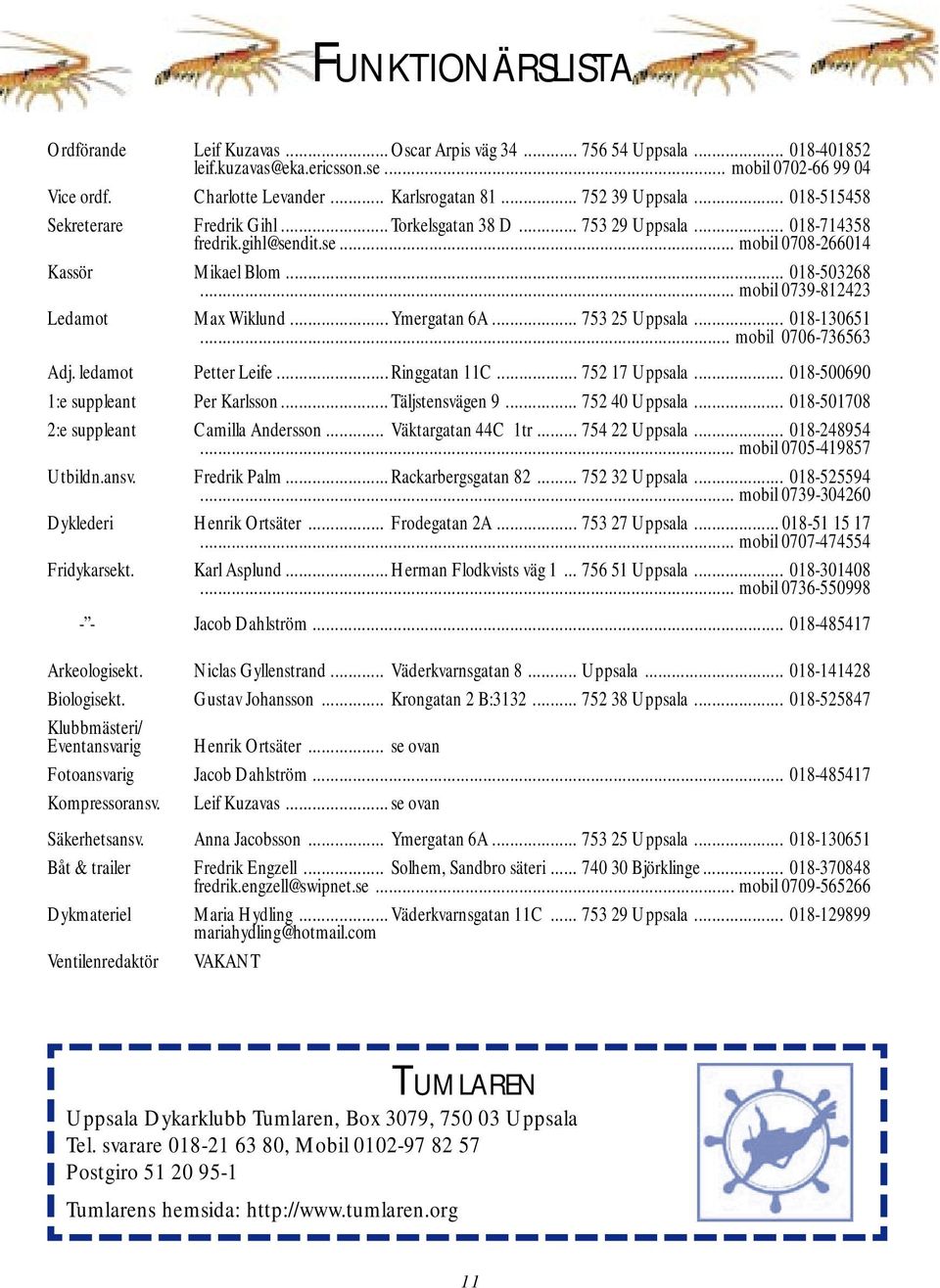 .. mobil 0739-812423 Ledamot Max Wiklund... Ymergatan 6A... 753 25 Uppsala... 018-130651... mobil 0706-736563 Adj. ledamot Petter Leife... Ringgatan 11C... 752 17 Uppsala.