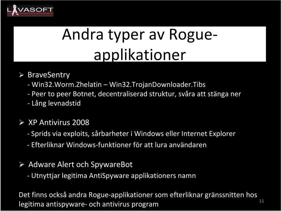 sårbarheter i Windows eller Internet Explorer Efterliknar Windows funktioner för att lura användaren Adware Alert och SpywareBot