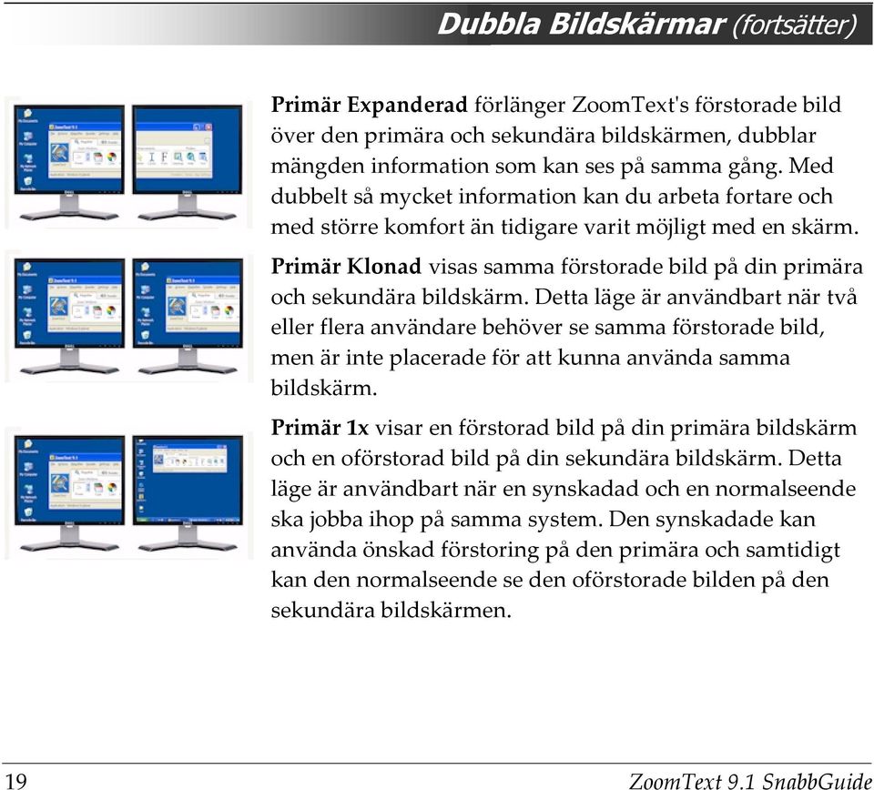 Detta läge är användbart när två eller flera användare behöver se samma förstorade bild, men är inte placerade för att kunna använda samma bildskärm.