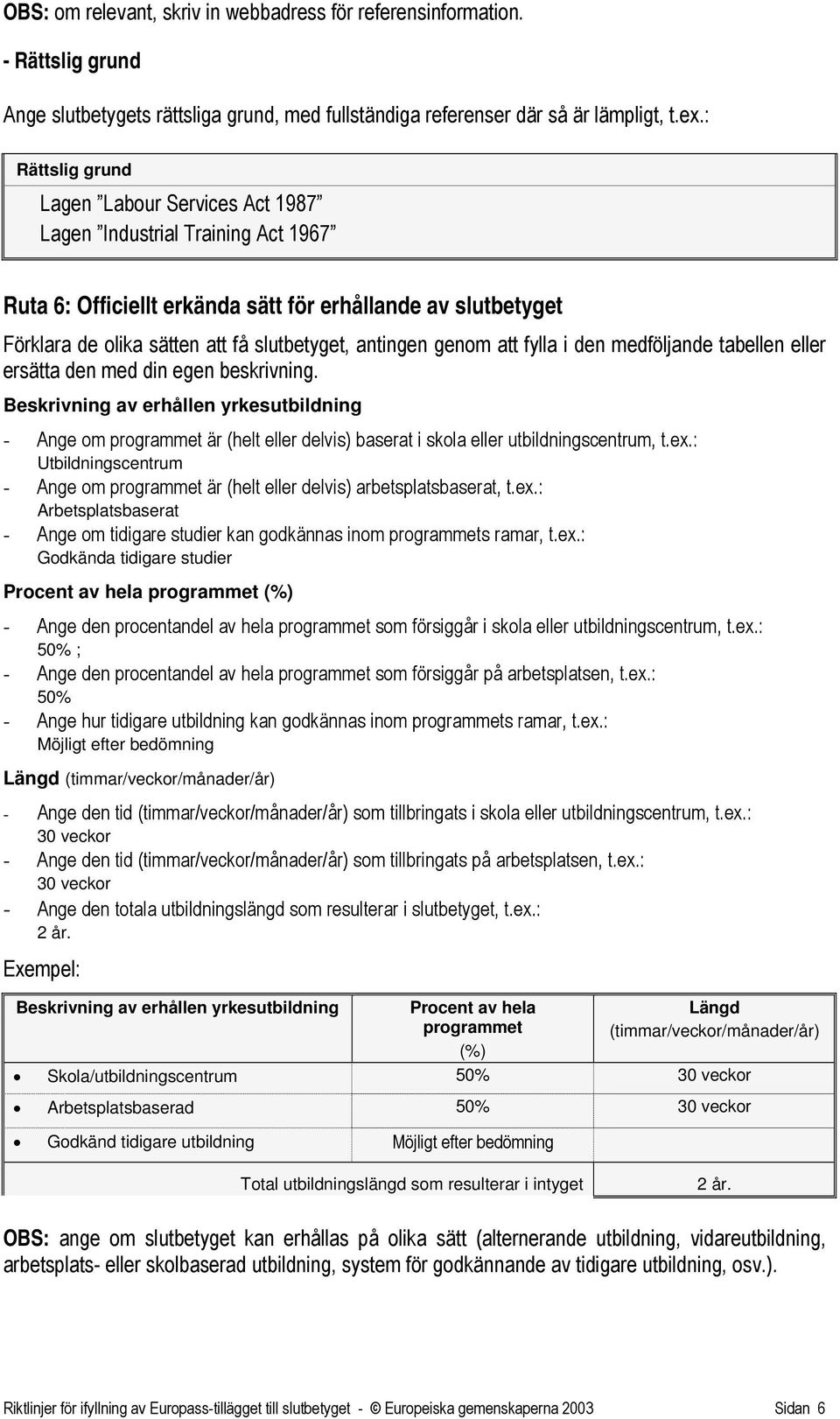 genom att fylla i den medföljande tabellen eller ersätta den med din egen beskrivning.