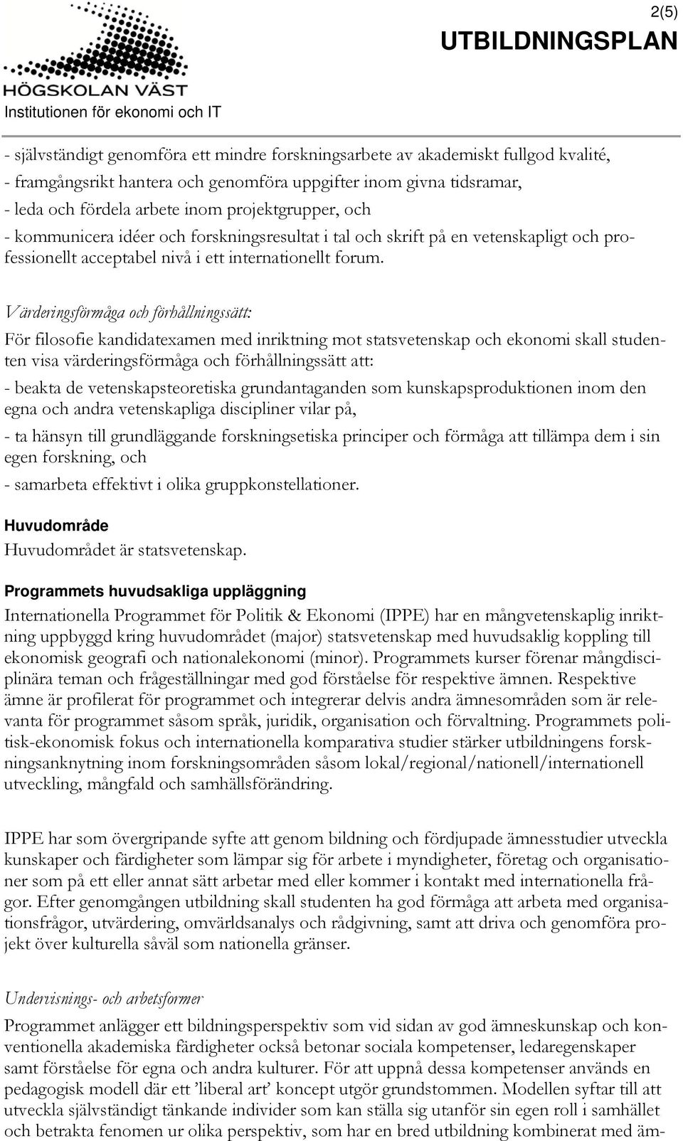 Utbildningsprogrammets svenska namn och omfattning, hp Internationella  programmet för politik och ekonomi, 180 hp - PDF Free Download