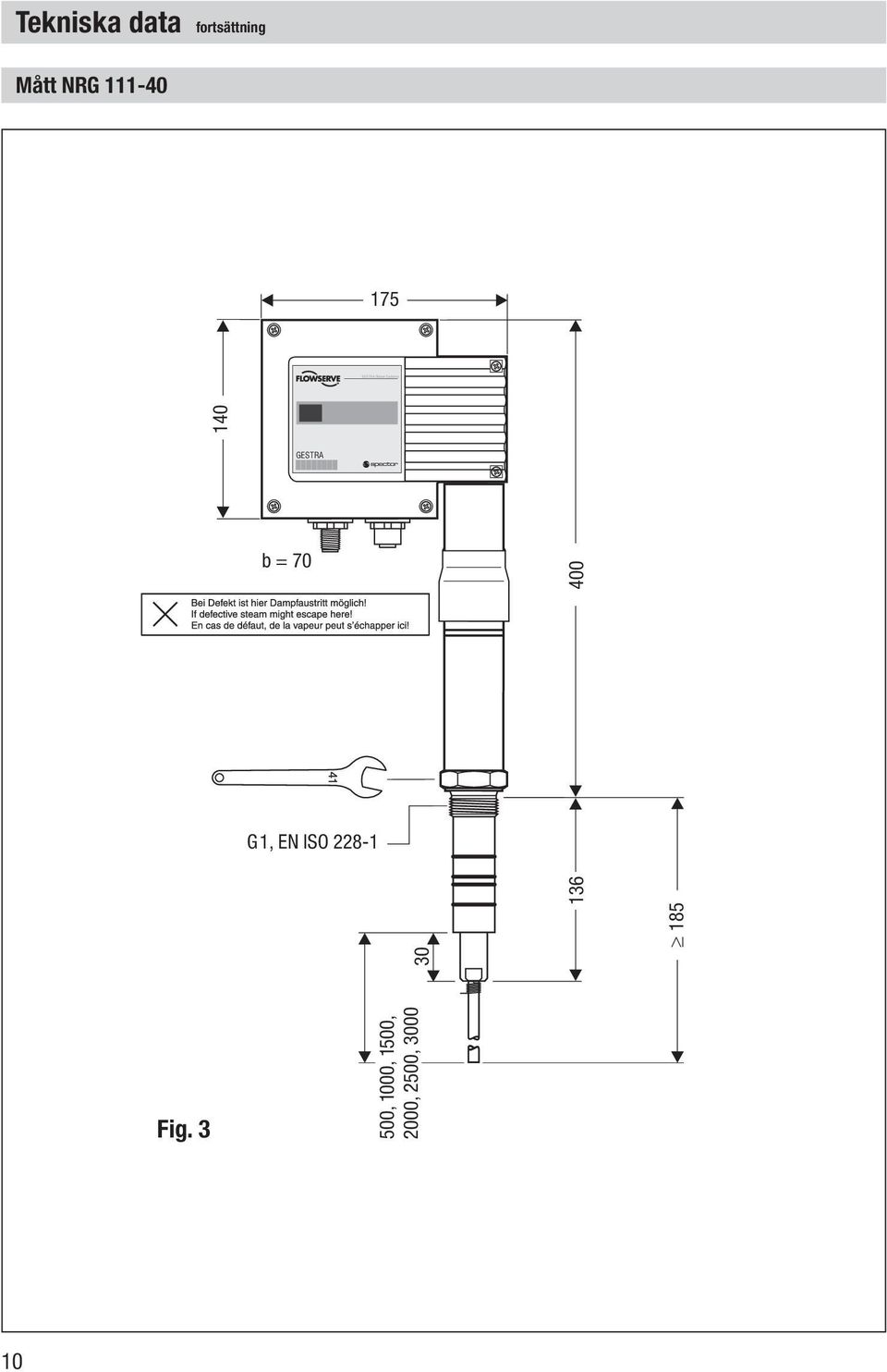 GESTRA b = 70 400 G1, EN ISO 228-1 30