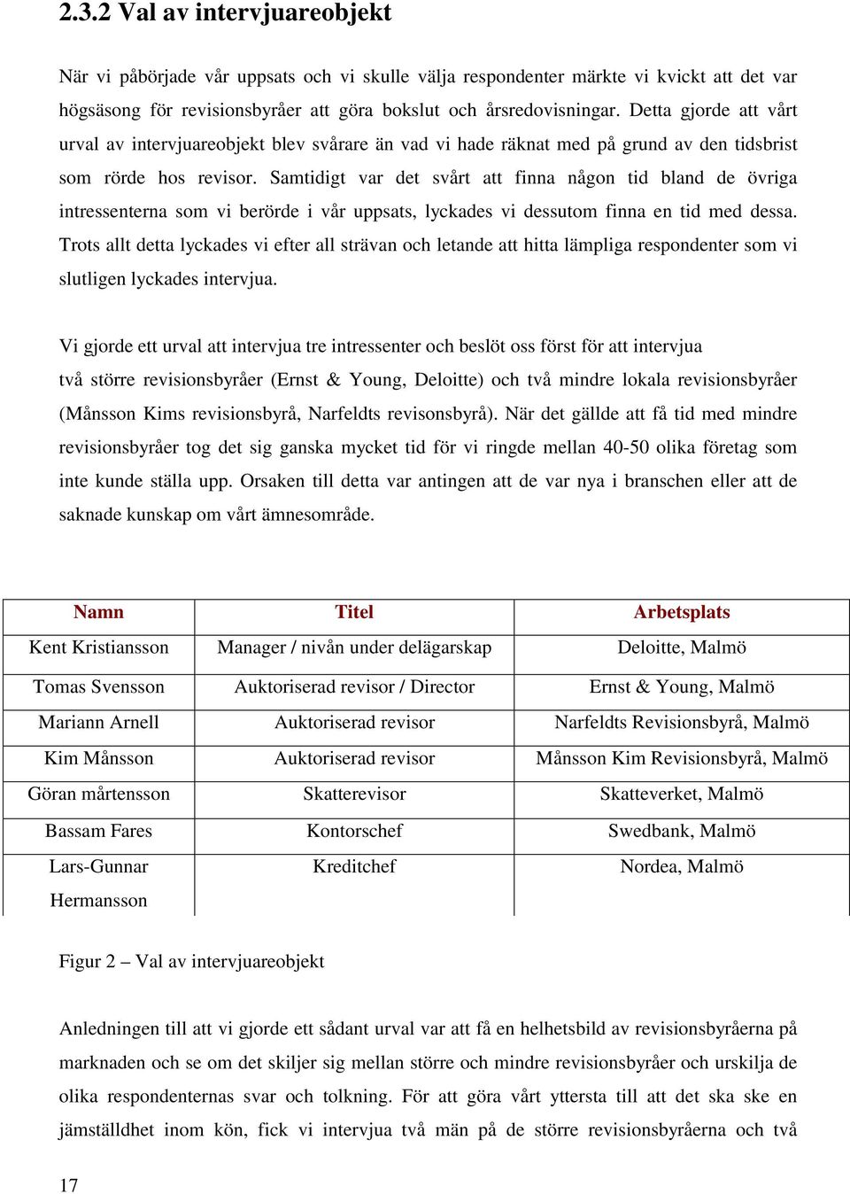 Samtidigt var det svårt att finna någon tid bland de övriga intressenterna som vi berörde i vår uppsats, lyckades vi dessutom finna en tid med dessa.