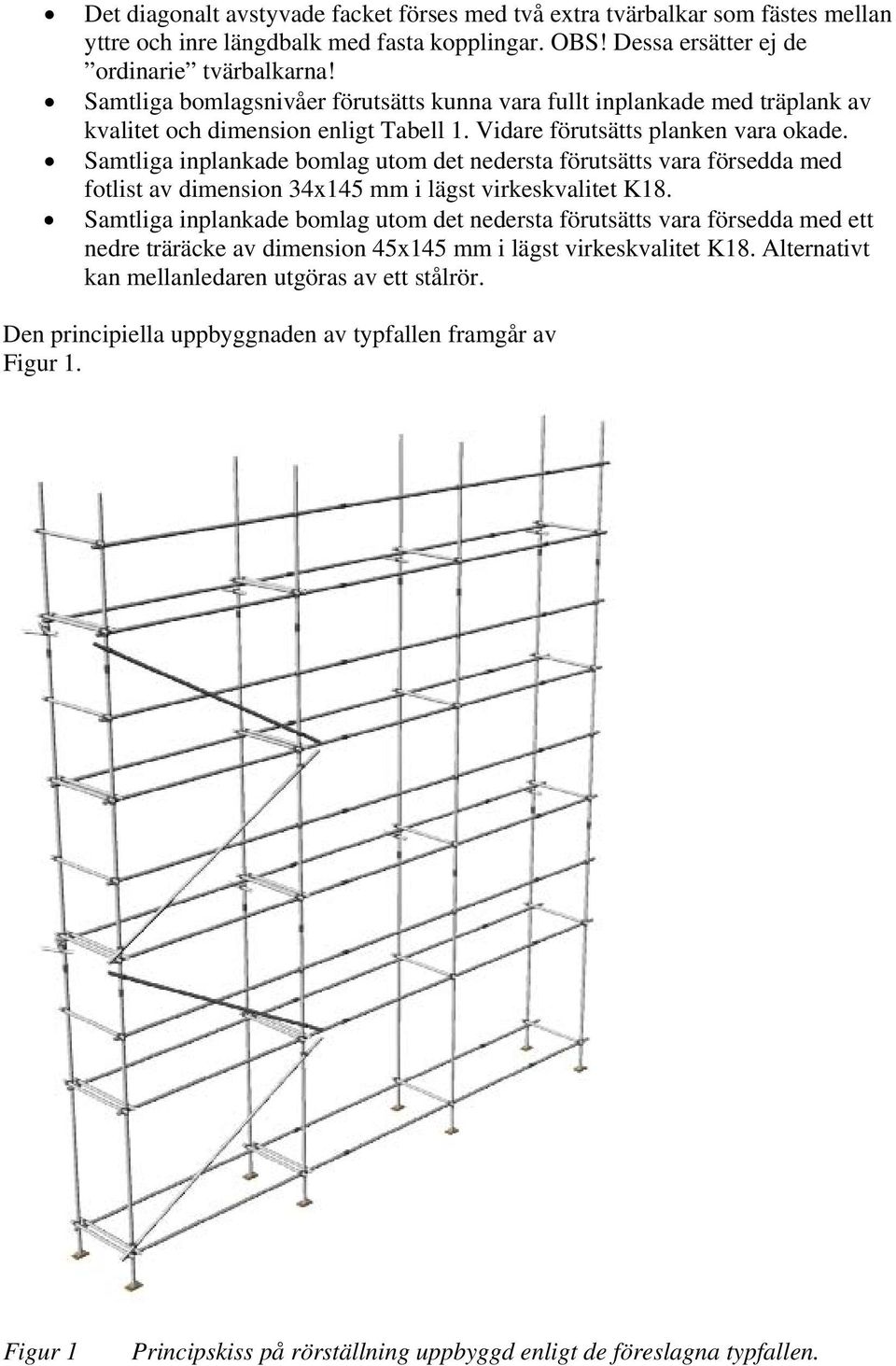 Samtliga inplankade bomlag utom det nedersta förutsätts vara försedda med fotlist av dimension 34x145 mm i lägst virkeskvalitet K18.