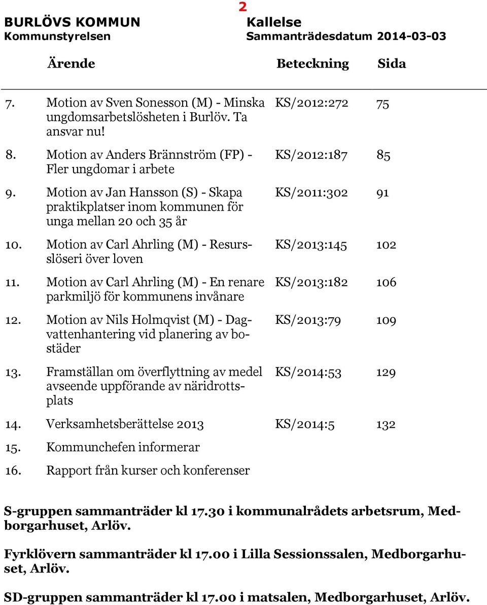 Motion av Carl Ahrling (M) - Resursslöseri över loven 11. Motion av Carl Ahrling (M) - En renare parkmiljö för kommunens invånare 12.