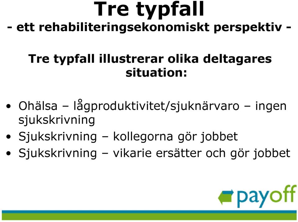 lågproduktivitet/sjuknärvaro ingen sjukskrivning