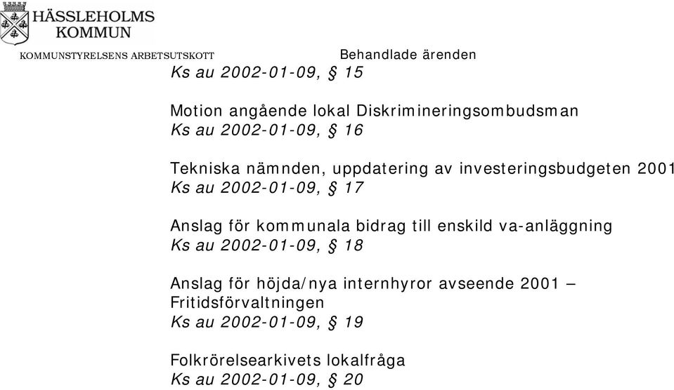 kommunala bidrag till enskild va-anläggning Ks au 2002-01-09, 18 Anslag för höjda/nya