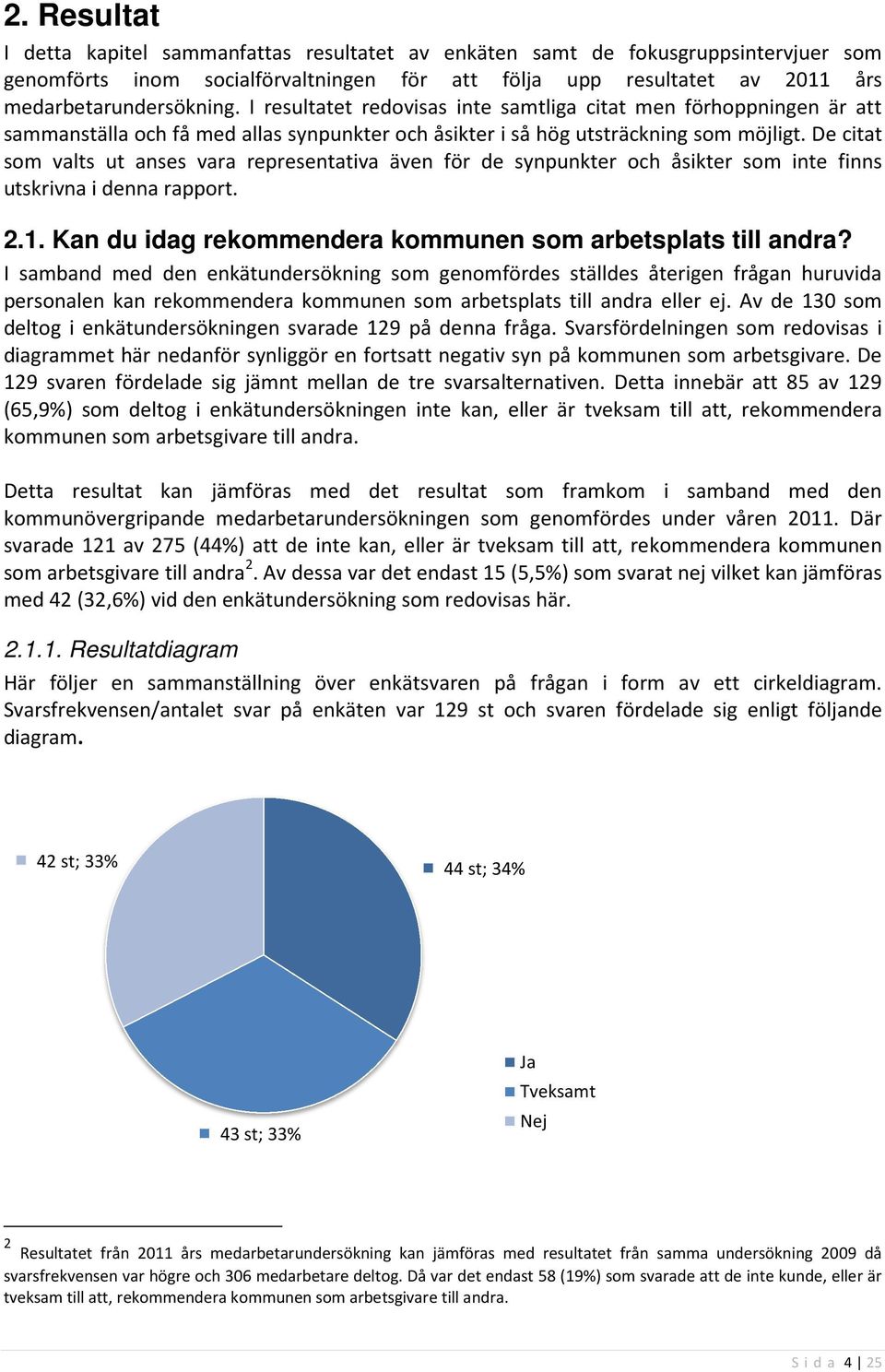 De citat som valts ut anses vara representativa även för de synpunkter och åsikter som inte finns utskrivna i denna rapport. 2.1. Kan du idag rekommendera kommunen som arbetsplats till andra?