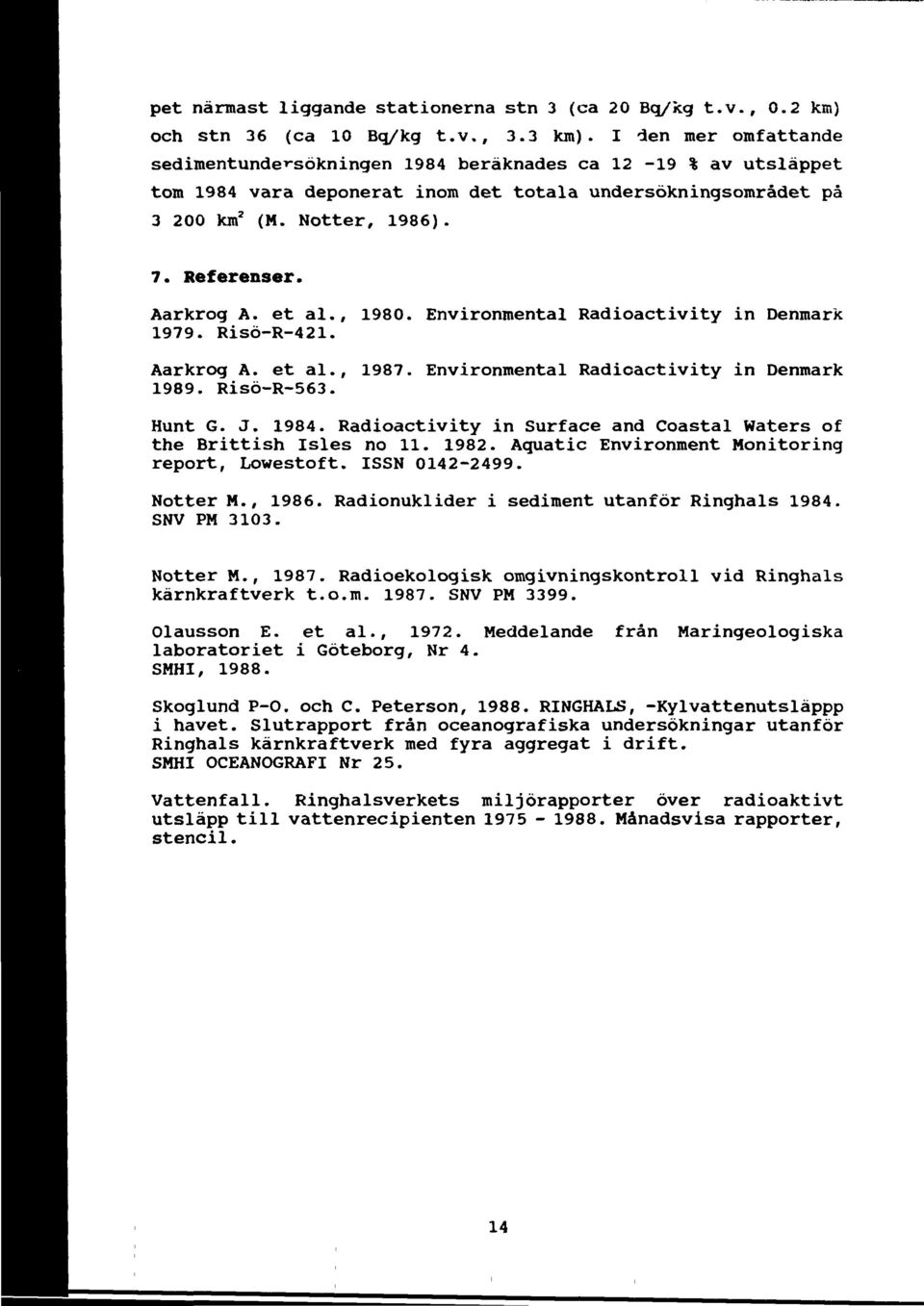 Aarkrog A. et al., 1980. Environmental Radioactivity in Denmark 1979. Risö-R-421. Aarkrog A. et al., 1987. Environmental Radioactivity in Denmark 1989. Risö-R-63. Hunt G. J. 1984.