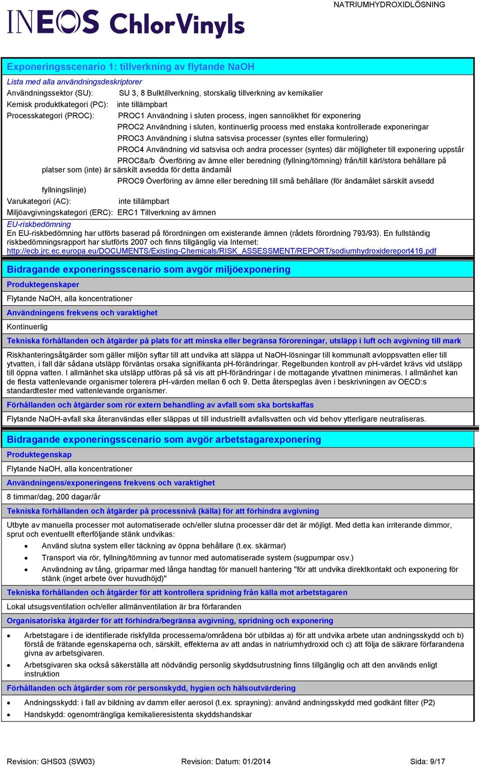 kontrollerade exponeringar PROC3 Användning i slutna satsvisa processer (syntes eller formulering) PROC4 Användning vid satsvisa och andra processer (syntes) där möjligheter till exponering uppstår