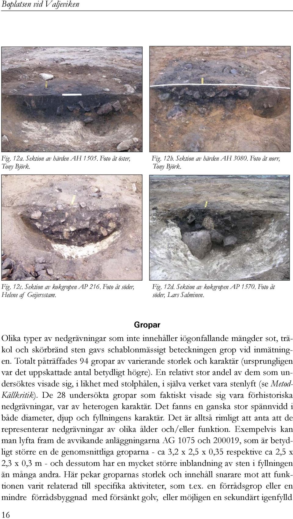 16 Gropar Olika typer av nedgrävningar som inte innehåller iögonfallande mängder sot, träkol och skörbränd sten gavs schablonmässigt beteckningen grop vid inmätningen.