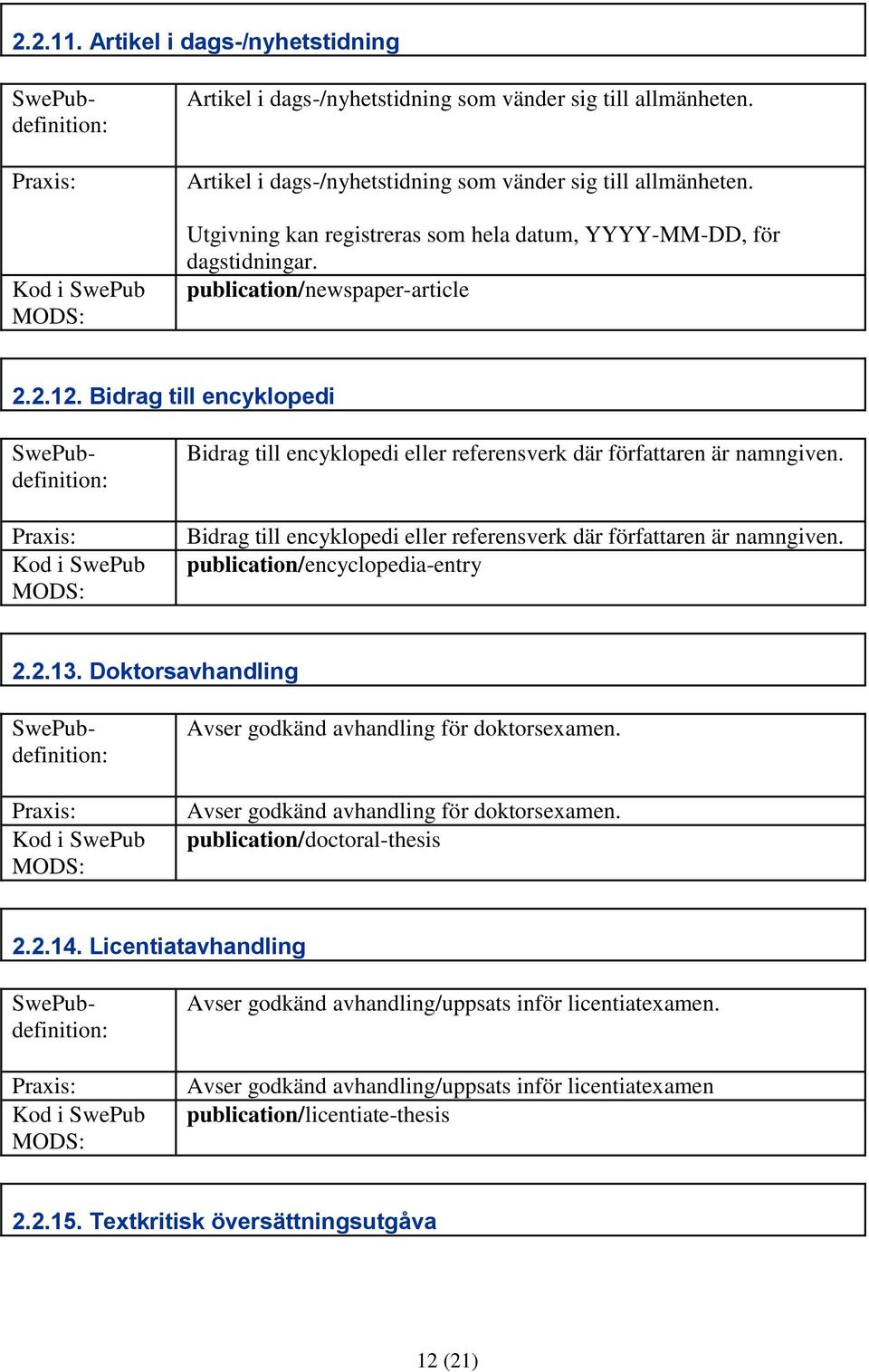 Bidrag till encyklopedi eller referensverk där författaren är namngiven. publication/encyclopedia-entry 2.2.13. 2.2.13. Doktorsavhandling Avser godkänd avhandling för doktorsexamen.