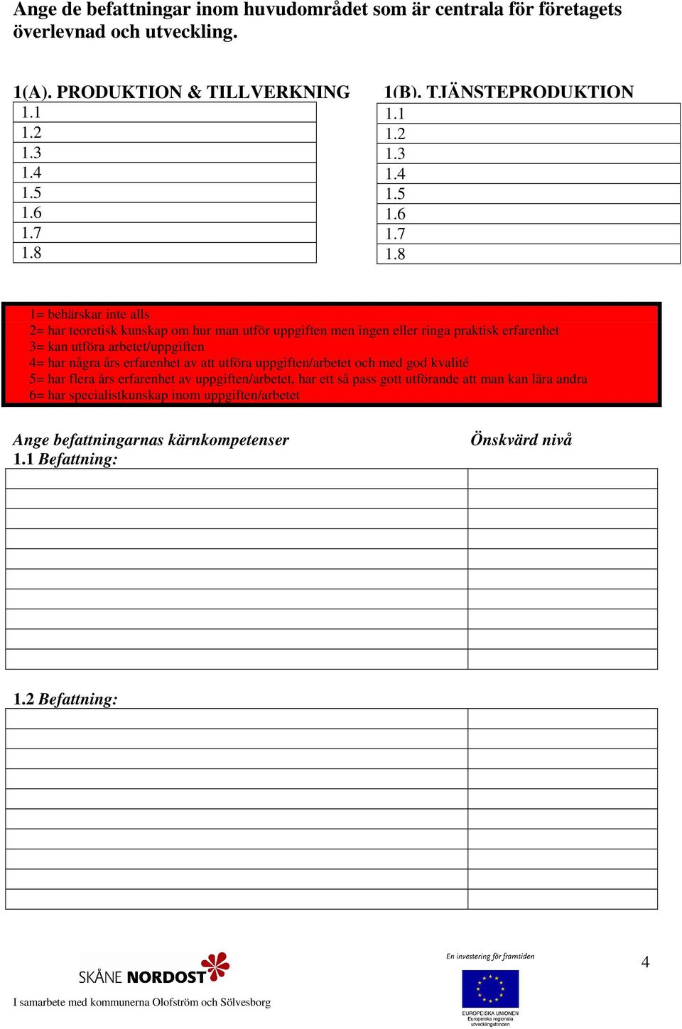 8 1= behärskar inte alls 2= har teoretisk kunskap om hur man utför uppgiften men ingen eller ringa praktisk erfarenhet 3= kan utföra arbetet/uppgiften 4= har några års