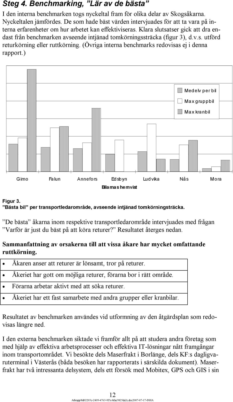 Klara slutsatser gick att dra endast från benchmarken avseende intjänad tomkörningssträcka (figur 3), d.v.s. utförd returkörning eller ruttkörning.