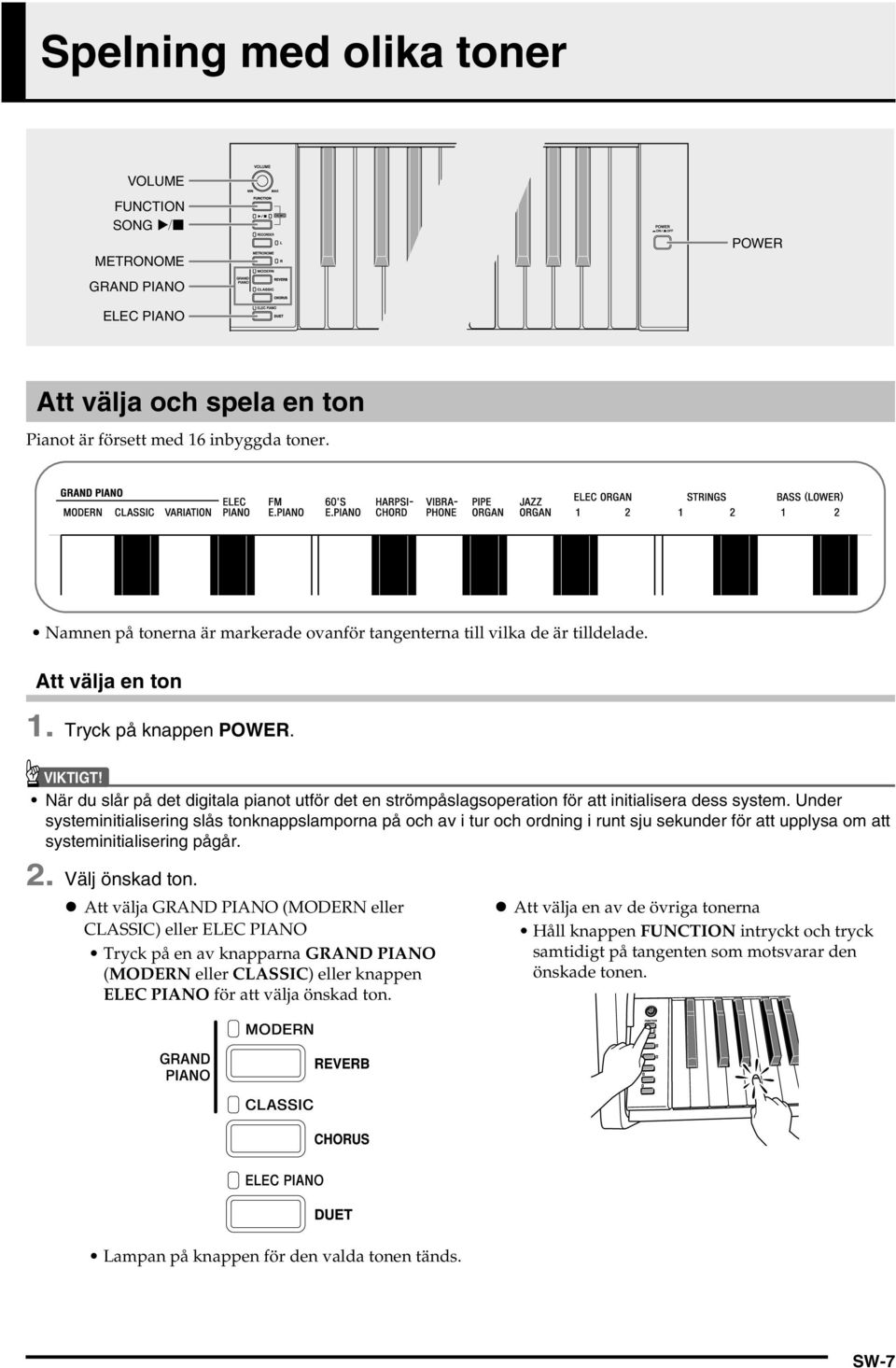 När du slår på det digitala pianot utför det en strömpåslagsoperation för att initialisera dess system.