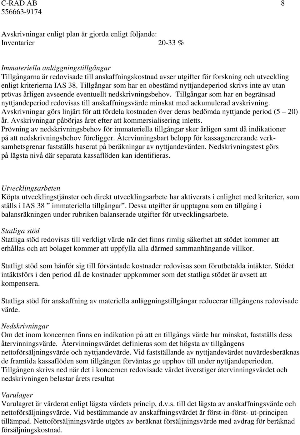 Tillgångar som har en begränsad nyttjandeperiod redovisas till anskaffningsvärde minskat med ackumulerad avskrivning.