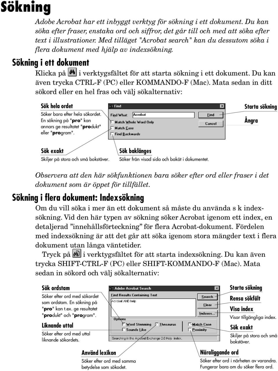 Du kan även trycka CTRL-F (PC) eller KOMMANDO-F (Mac). Mata sedan in ditt sökord eller en hel fras och välj sökalternativ: Sök hela ordet Söker bara efter hela sökordet.