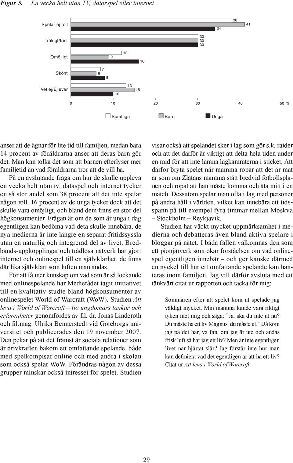 till familjen, medan bara 14 procent av föräldrarna anser att deras barn gör det. Man kan tolka det som att barnen efterlyser mer familjetid än vad föräldrarna tror att de vill ha.