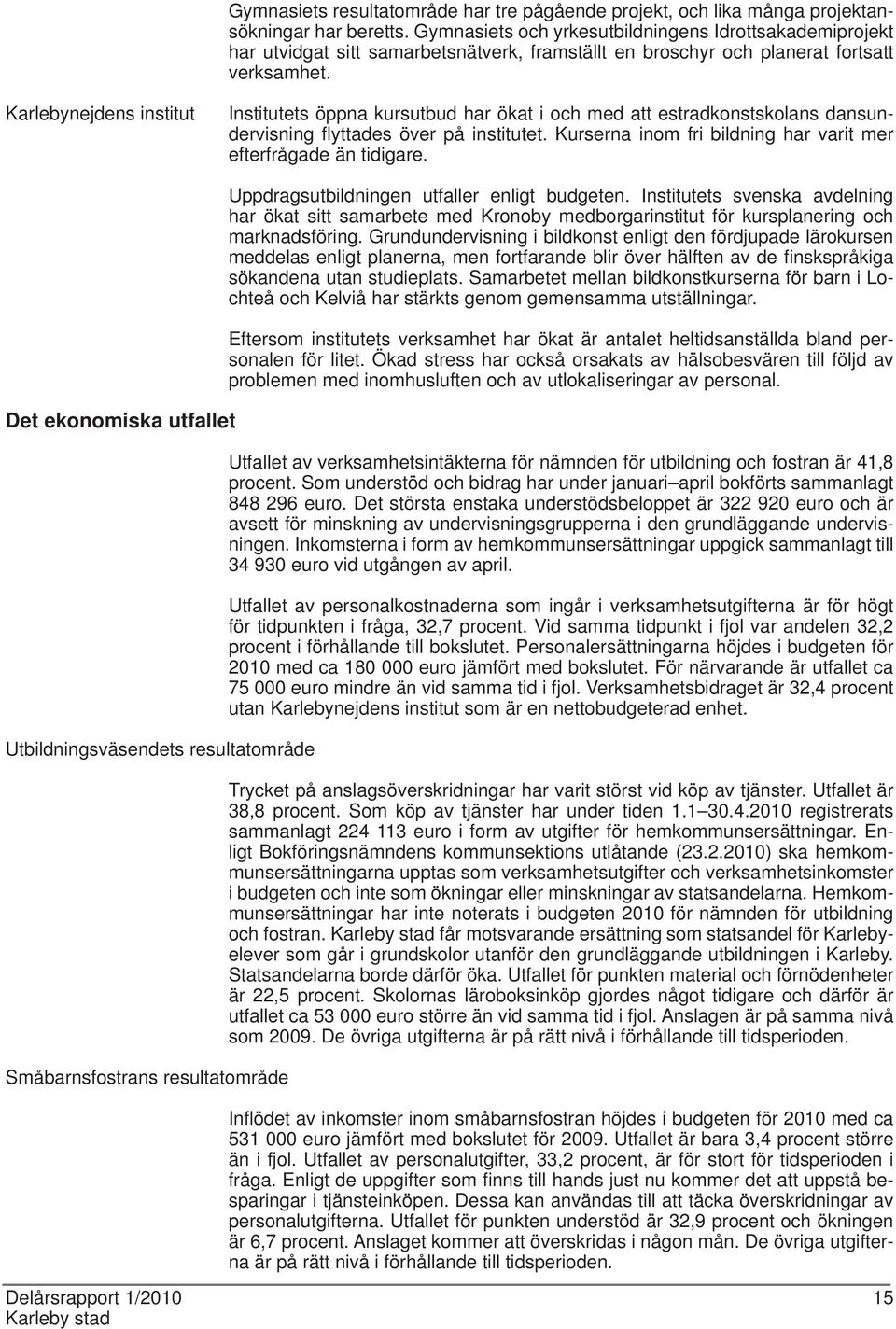 Karlebynejdens institut Institutets öppna kursutbud har ökat i och med att estradkonstskolans dansundervisning fl yttades över på institutet.