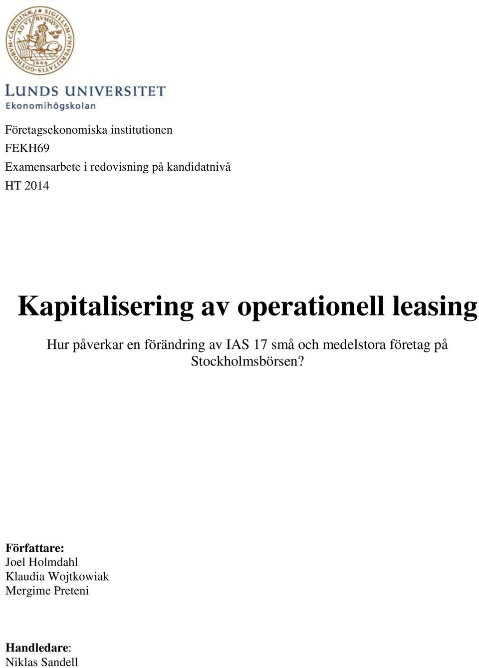 förändring av IAS 17 små och medelstora företag på Stockholmsbörsen?