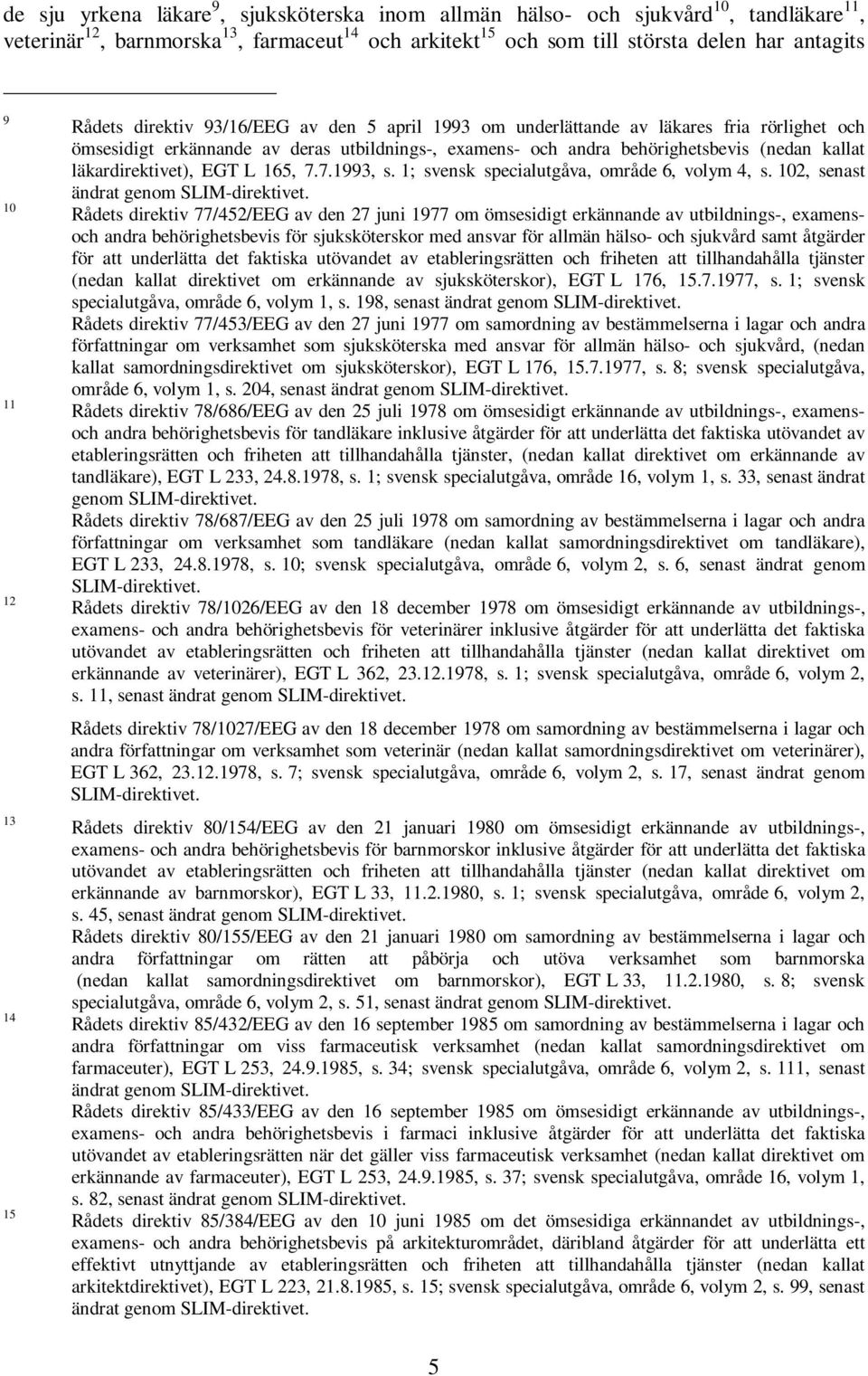 läkardirektivet), EGT L 165, 7.7.1993, s. 1; svensk specialutgåva, område 6, volym 4, s. 102, senast ändrat genom SLIM-direktivet.