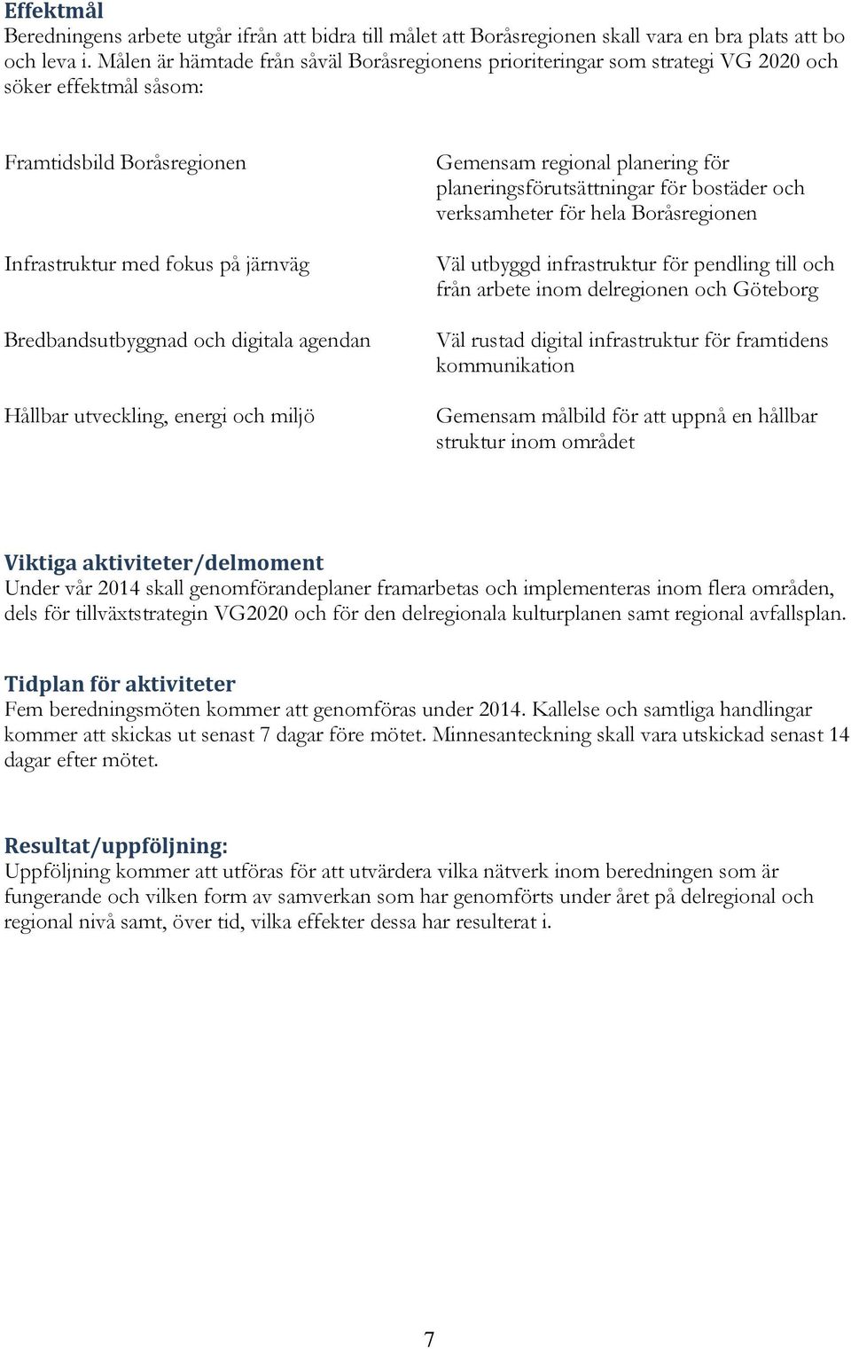 agendan Hållbar utveckling, energi och miljö Gemensam regional planering för planeringsförutsättningar för bostäder och verksamheter för hela Boråsregionen Väl utbyggd infrastruktur för pendling till