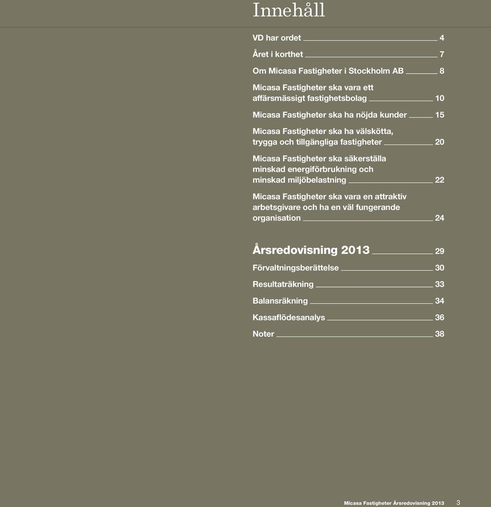 ska säkerställa minskad energiförbrukning och minskad miljöbelastning 22 Micasa Fastigheter ska vara en attraktiv arbetsgivare och ha en väl