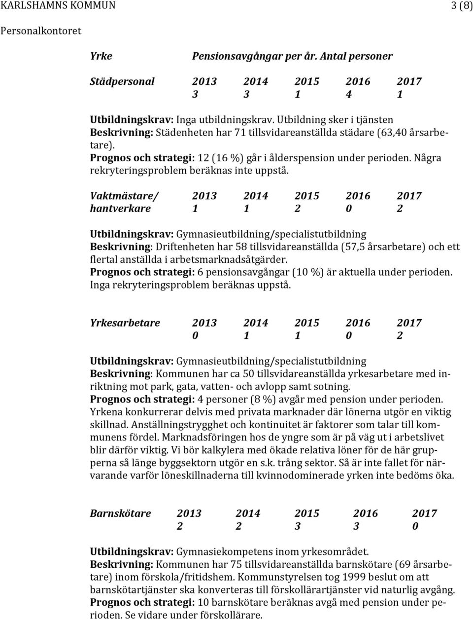 Några rekryteringsproblem beräknas inte uppstå.