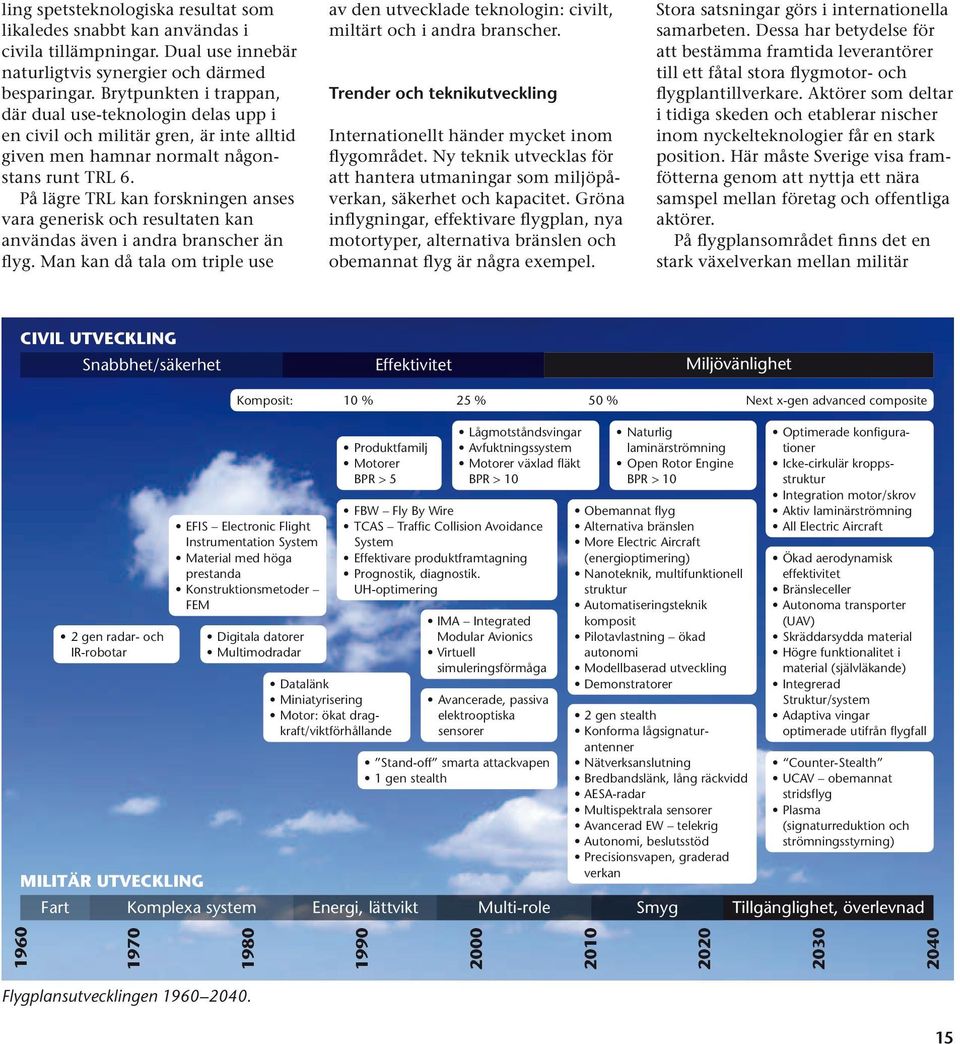 På lägre TRL kan forskningen anses vara generisk och resultaten kan användas även i andra branscher än flyg.