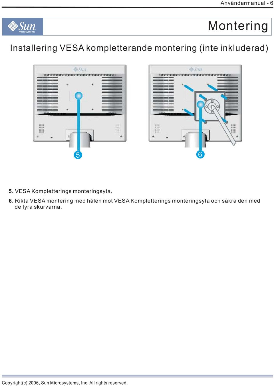 VESA Kompletterings monteringsyta. 6.