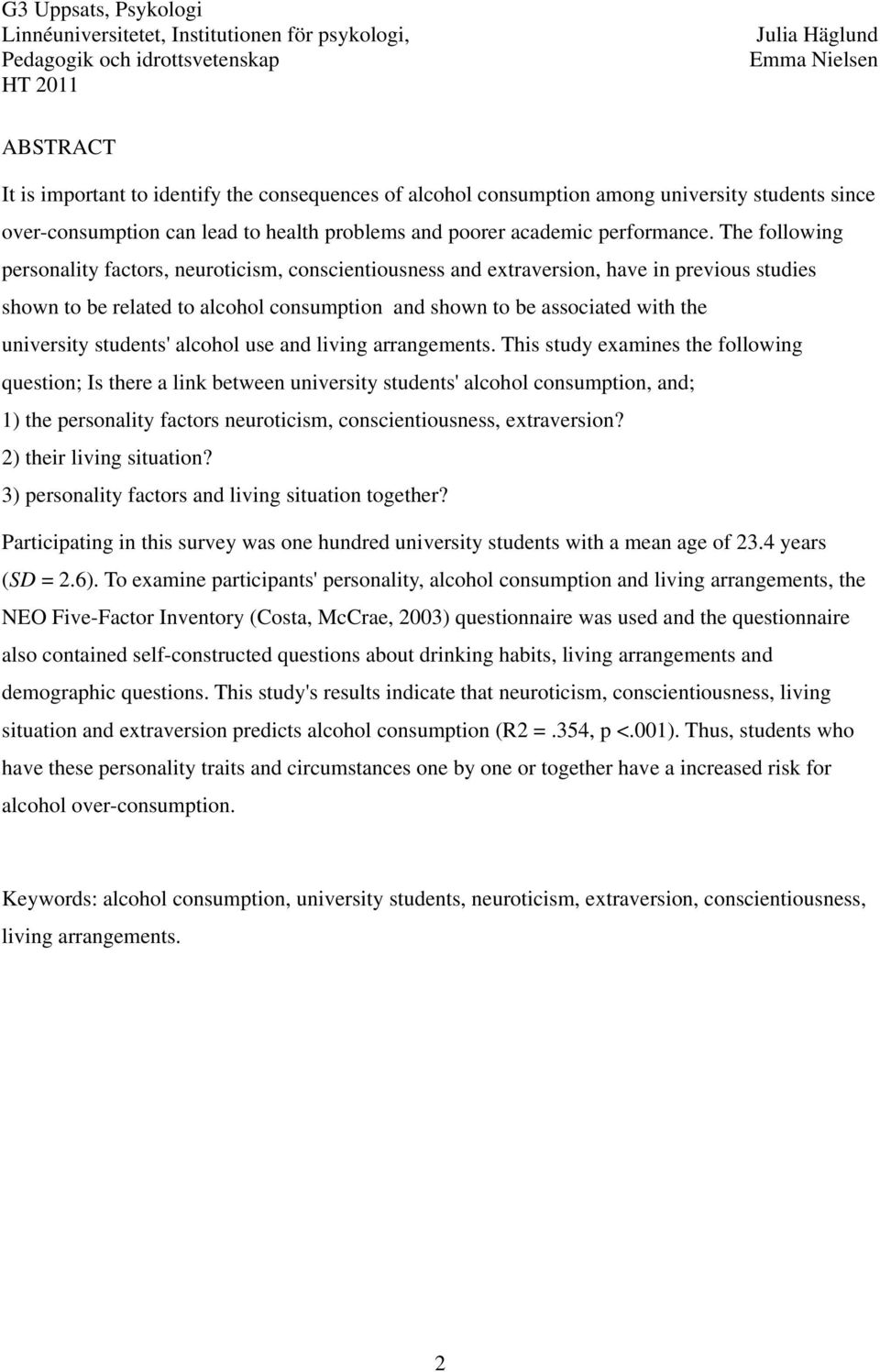 students' alcohol use and living arrangements.