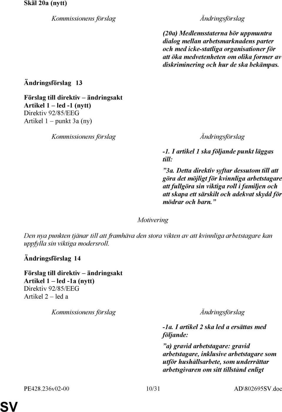 Detta direktiv syftar dessutom till att göra det möjligt för kvinnliga arbetstagare att fullgöra sin viktiga roll i familjen och att skapa ett särskilt och adekvat skydd för mödrar och barn.