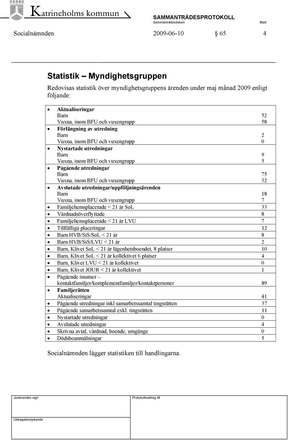 vuxengrupp 32 Avslutade utredningar/uppföljningsärenden Barn 18 Vuxna, inom BFU och vuxengrupp 7 Familjehemsplacerade < 21 år SoL 33 Vårdnadsöverflyttade 8 Familjehemsplacerade < 21 år LVU 7