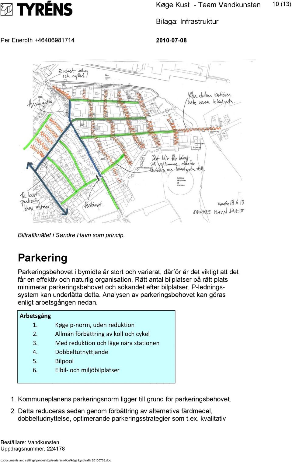 Analysen av parkeringsbehovet kan göras enligt arbetsgången nedan. Arbetsgång 1. Køge p-norm, uden reduktion 2. Allmän förbättring av koll och cykel 3. Med reduktion och läge nära stationen 4.